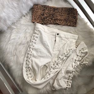White Lace Up Skinny Pant